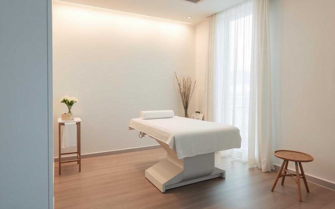 Calm minimal med spa treatment room with natural light